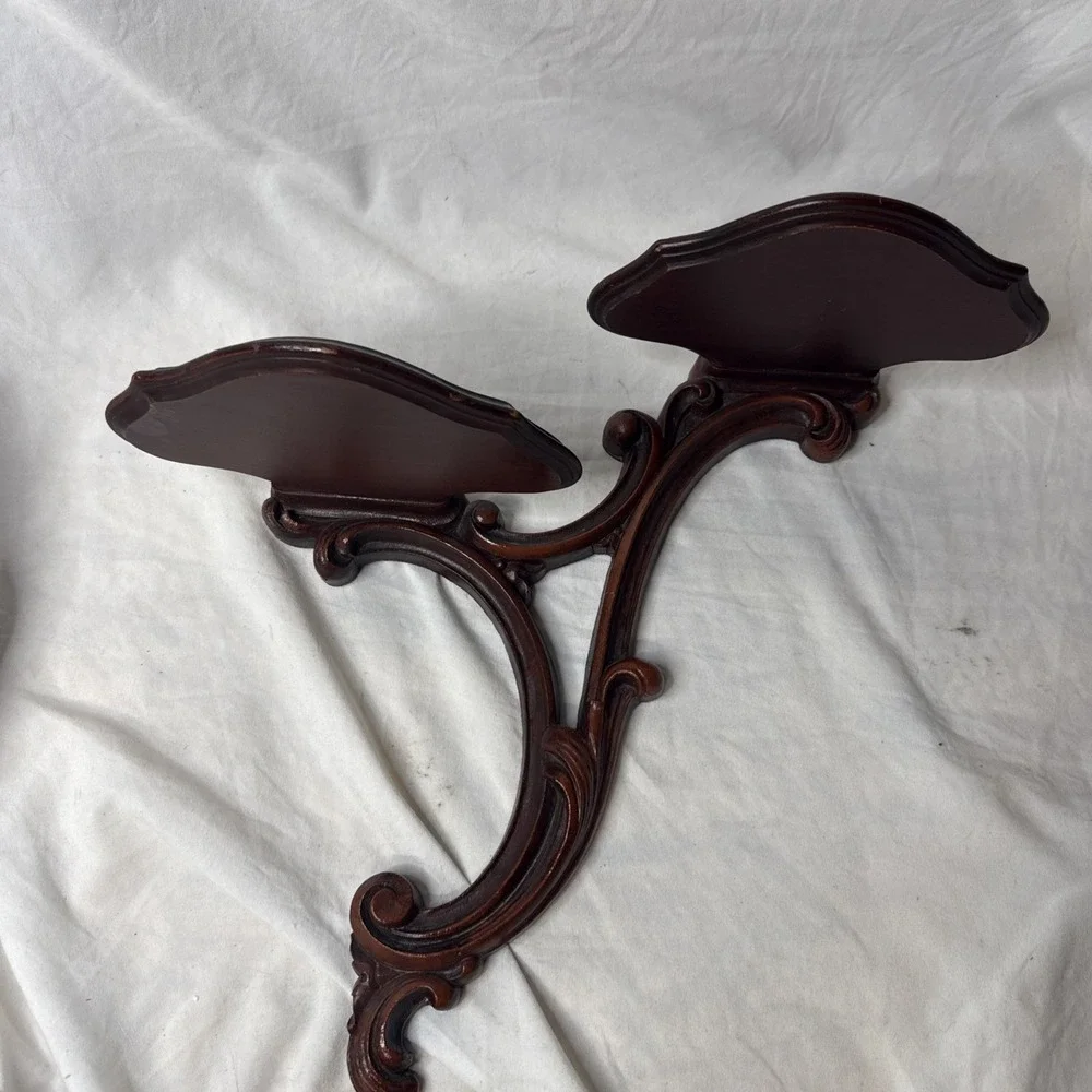 Syroco Wood Label Wall Scroll Sconce Double Tier Shelf Rocco Baroque Display MCM